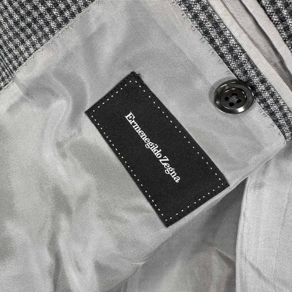 Ermenegildo Zegna Blazer Sport Coat Mens 52 Gray Check Wool Saks Two Button
